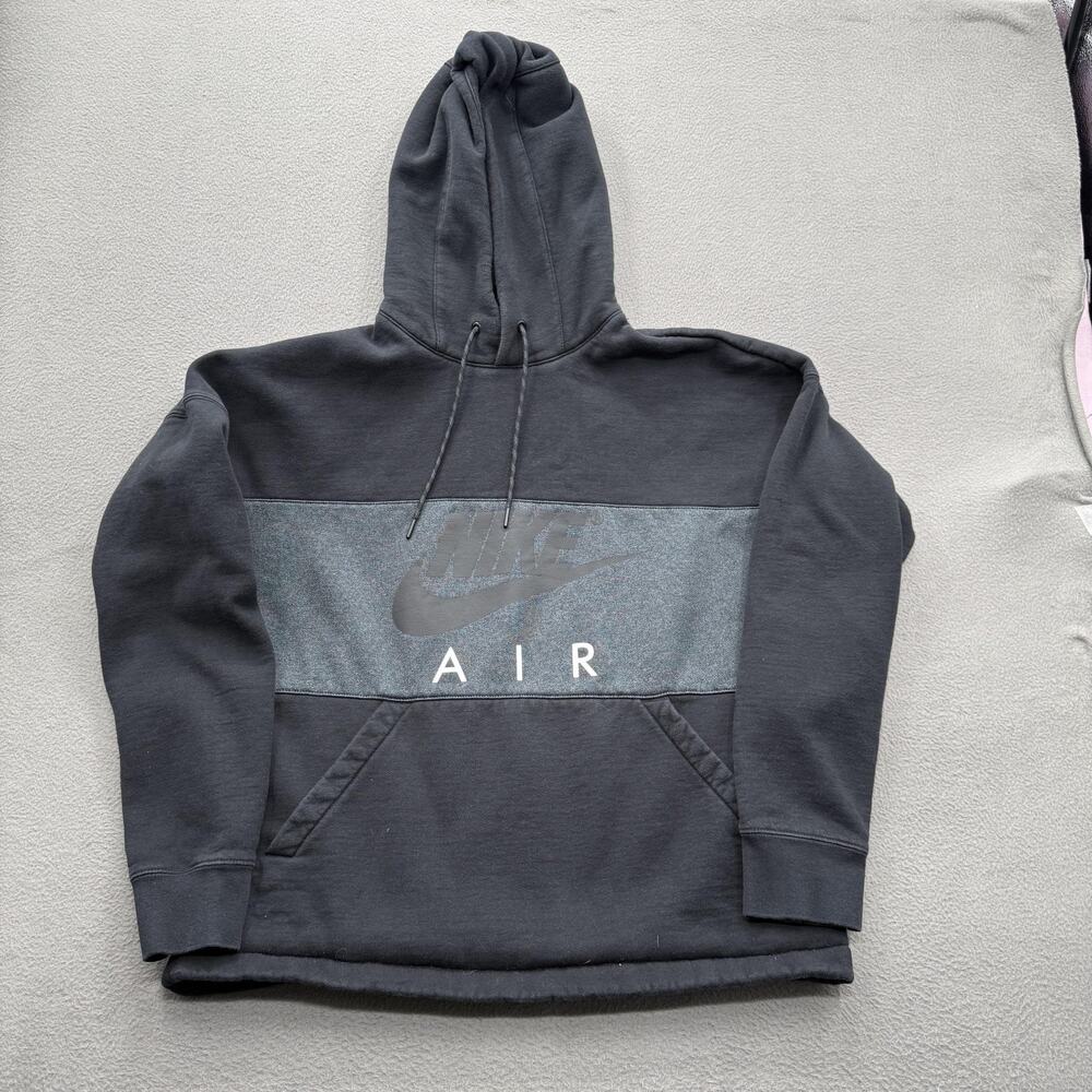 Nike Air Hoodie Mens Large Black Gray Pullover Fleece Sweatshirt Kangaroo Pocket